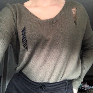 Green distressed long sleeve